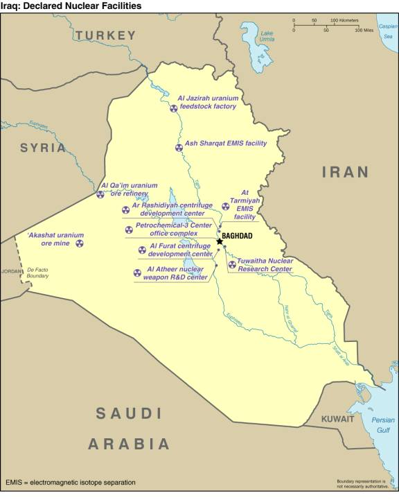 Map of Iraqi Declared Nuclear Facilities