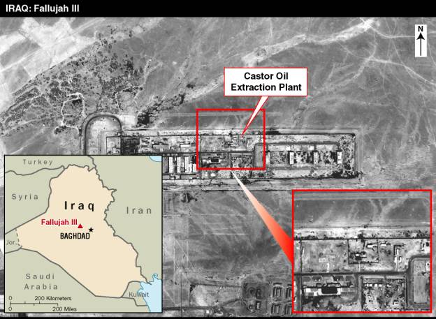 Map of Iraq and satellite image of Iraq's Fallujah III