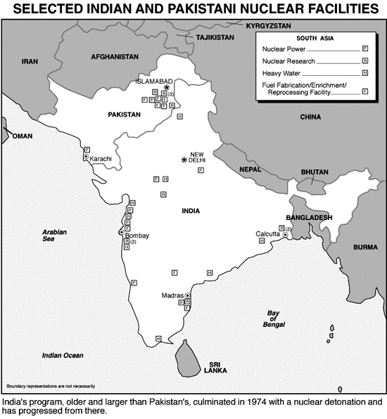 Selected Indian and Pakistani Nuclear Facilities