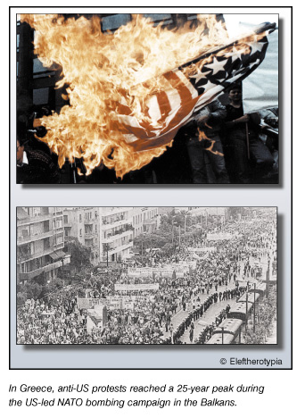 Anti-U.S. protests during U.S.-led NATO bombing in the Balkans